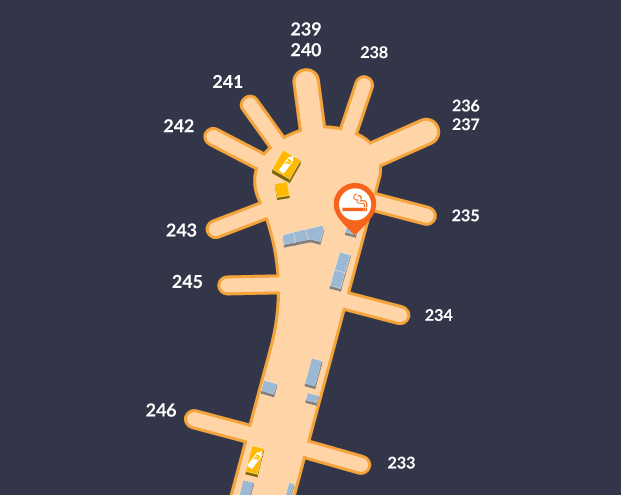 2터미널 235번 게이트 부근 흡연실 (3층 / 면세구역)